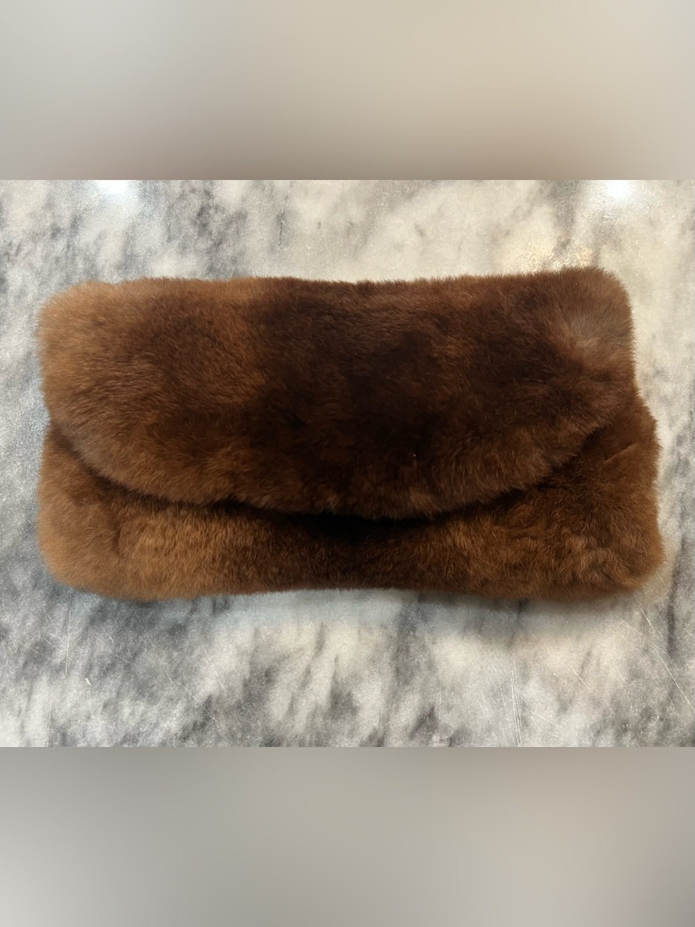 Vintage Genuine Rex Rabbit Fur Clutch Brown Luxe Fold Over Evening Bag NZ